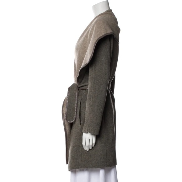 Vince taupe wool shawl collar wrap coat with leather trim - XS - Picture 4 of 5